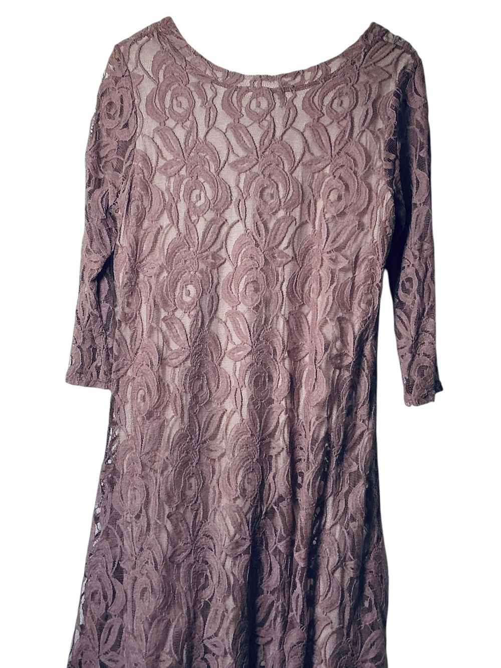 Puella Mauve Floral Lace A-Line Dress 3/4 Sleeve Knee Length M Made in USA - Picture 2 of 10